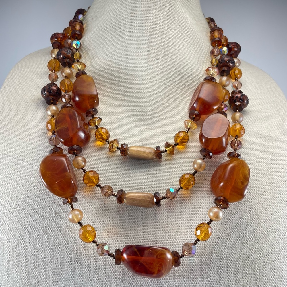 Artisan Handmade Crafted Bold Chunky Glass Lucite Beaded Layered Necklace